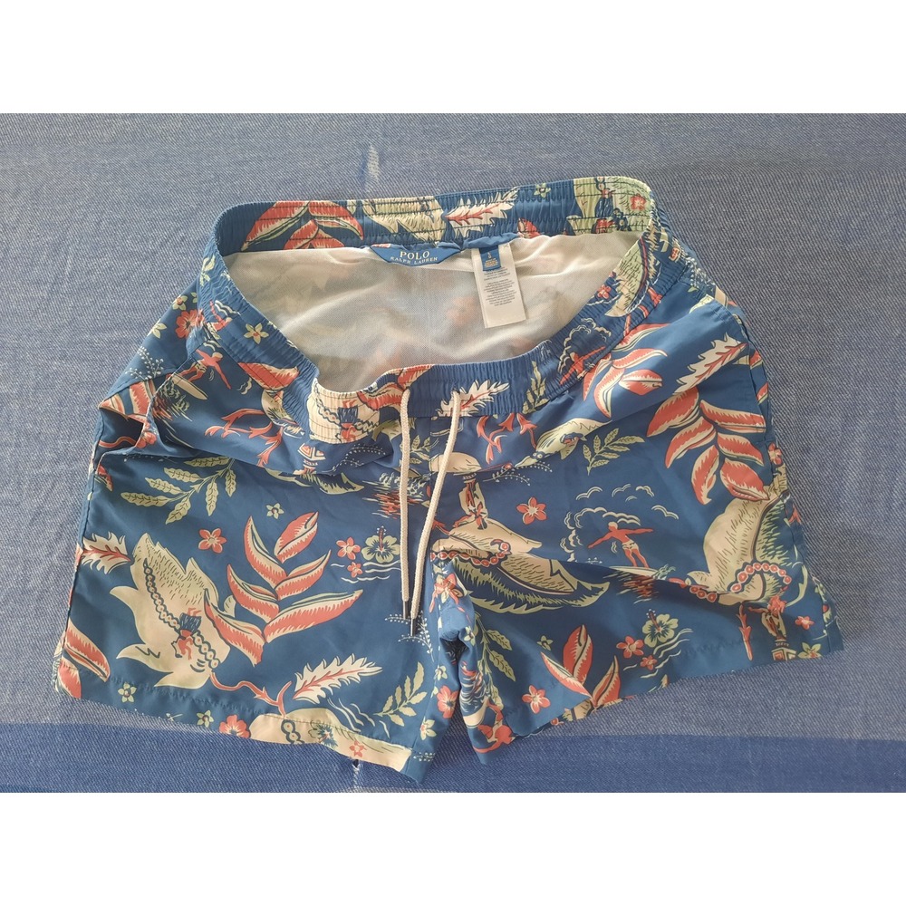 Polo Ralph Lauren Mens Blue Tropical Hawaiian Surfer Swim Trunks Size Large